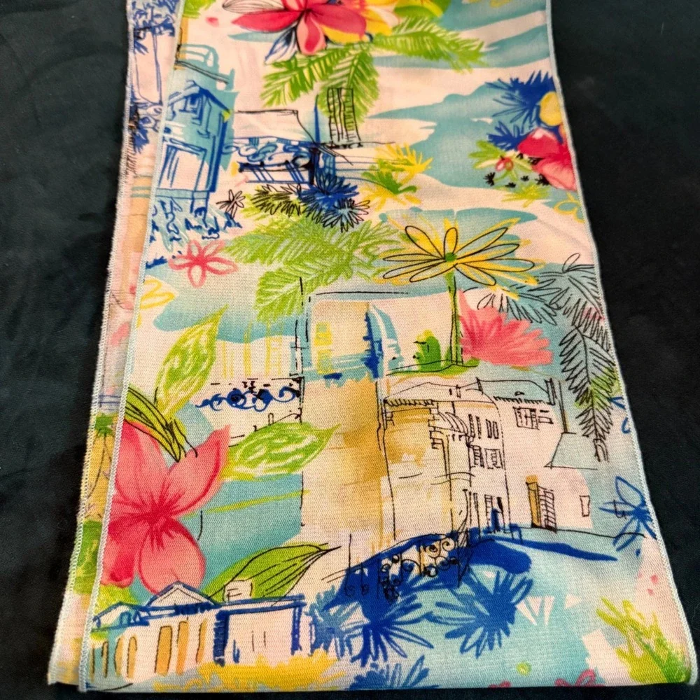 Vintage Floral and Tropical Scarf Lot of 3 Green Blue Pink‎ Teal Bundle